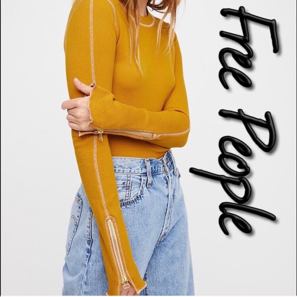 Free People Tops - Free People Zip It Yellow Thermal Cuff